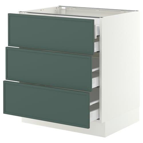 SEKTION / MAXIMERA Gabinete bajo+3 frentes/4 cajones, blanco/Aspudden gris verdoso oscuro, 30x24x30 "