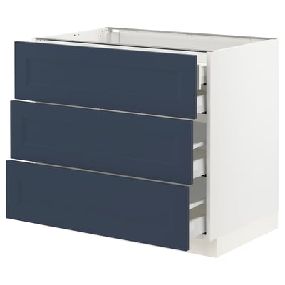 SEKTION / MAXIMERA Gabinete bajo+3 frentes/4 cajones, blanco Axstad/mate azul, 36x24x30 "