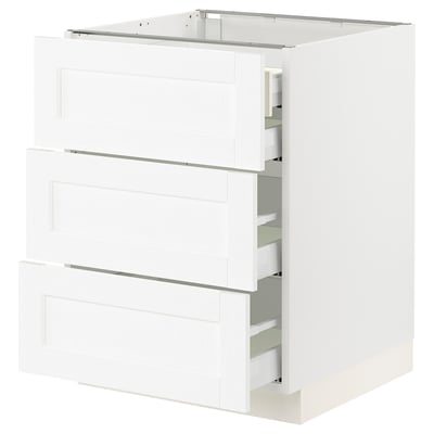 SEKTION / MAXIMERA Gabinete bajo+3 frentes/4 cajones, blanco Enköping/blanco efecto madera, 24x24x30 "