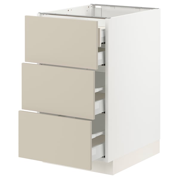 SEKTION / MAXIMERA Gabinete bajo+3 frentes/4 cajones, blanco/Havstorp beige, 18x24x30 "