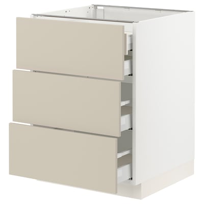 SEKTION / MAXIMERA Gabinete bajo+3 frentes/4 cajones, blanco/Havstorp beige, 24x24x30 "
