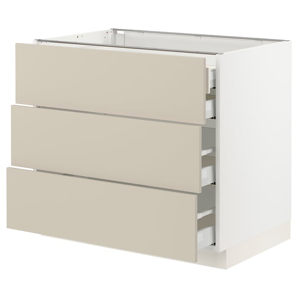 SEKTION / MAXIMERA Gabinete bajo+3 frentes/4 cajones, blanco/Havstorp beige, 36x24x30 "