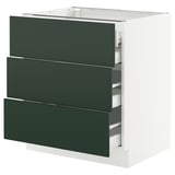 SEKTION / MAXIMERA Gabinete bajo+3 frentes/4 cajones, blanco/Havstorp verde oscuro, 30x24x30 "