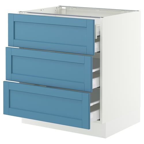 SEKTION / MAXIMERA Gabinete bajo+3 frentes/4 cajones, blanco/Lerhyttan azul, 30x24x30 "