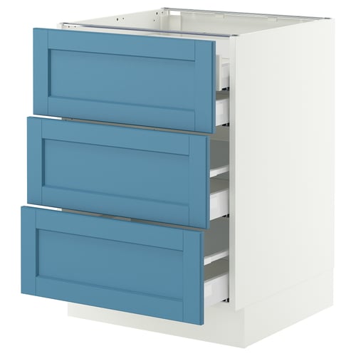 SEKTION / MAXIMERA Gabinete bajo+3 frentes/4 cajones, blanco/Lerhyttan azul, 24x24x30 "