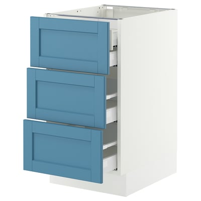 SEKTION / MAXIMERA Gabinete bajo+3 frentes/4 cajones, blanco/Lerhyttan azul, 18x24x30 "