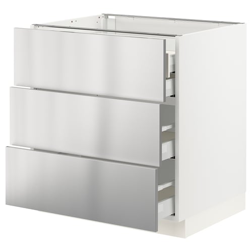 SEKTION / MAXIMERA Gabinete bajo+3 frentes/4 cajones, blanco/Nogsta acero inoxidable, 30x24x30 "
