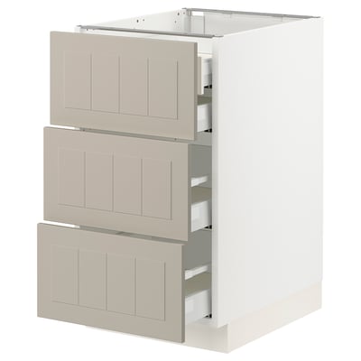 SEKTION / MAXIMERA Gabinete bajo+3 frentes/4 cajones, blanco/Stensund beige, 18x24x30 "