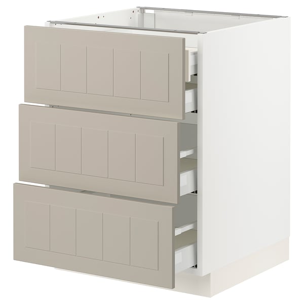 SEKTION / MAXIMERA Gabinete bajo+3 frentes/4 cajones, blanco/Stensund beige, 24x24x30 "