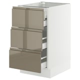 SEKTION / MAXIMERA Gabinete bajo+3 frentes/4 cajones, blanco/Voxtorp marrón grisáceo oscuro alto brillo, 18x24x30 "