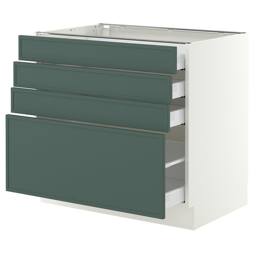SEKTION / MAXIMERA Gabinete bajo+4 cajones, blanco/Aspudden gris verdoso oscuro, 36x24x30 "