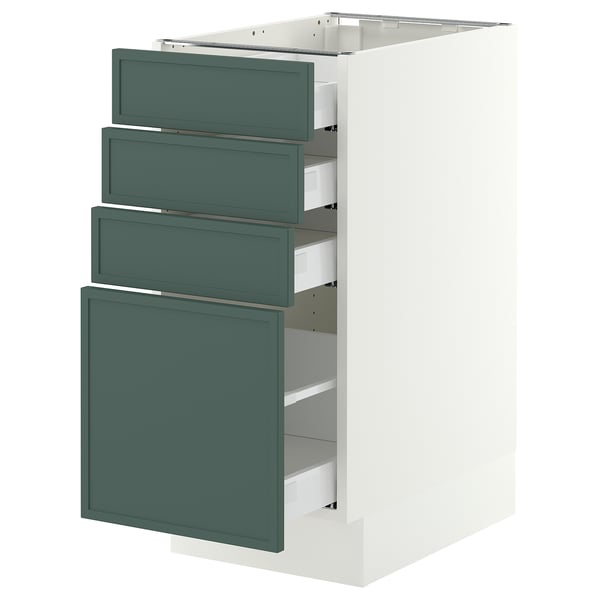 SEKTION / MAXIMERA Gabinete bajo+4 cajones, blanco/Aspudden gris verdoso oscuro, 15x24x30 "