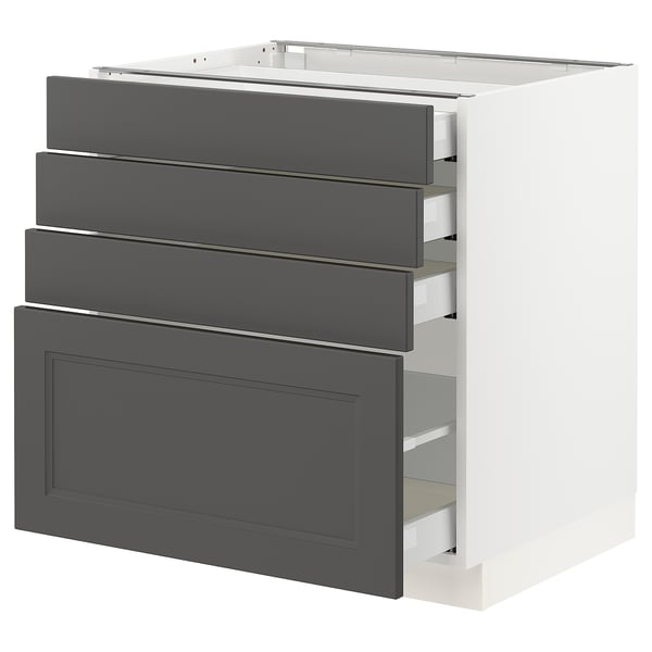 SEKTION / MAXIMERA Gabinete bajo+4 cajones, blanco/Axstad gris oscuro, 30x24x30 "