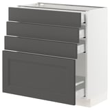 SEKTION / MAXIMERA Gabinete bajo+4 cajones, blanco/Axstad gris oscuro, 30x15x30 "