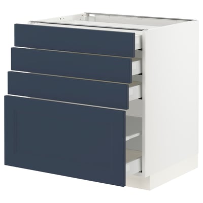 SEKTION / MAXIMERA Gabinete bajo+4 cajones, blanco Axstad/mate azul, 30x24x30 "