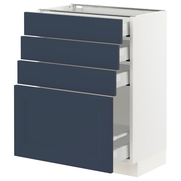SEKTION / MAXIMERA Gabinete bajo+4 cajones, blanco Axstad/mate azul, 24x15x30 "