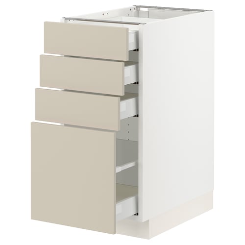 SEKTION / MAXIMERA Gabinete bajo+4 cajones, blanco/Havstorp beige, 15x24x30 "