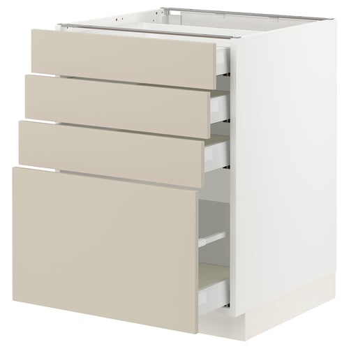 SEKTION / MAXIMERA Gabinete bajo+4 cajones, blanco/Havstorp beige, 24x24x30 "
