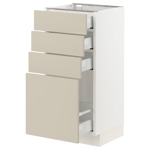 SEKTION / MAXIMERA Gabinete bajo+4 cajones, blanco/Havstorp beige, 15x15x30 "