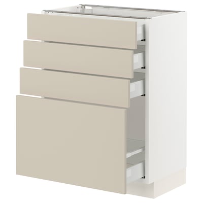 SEKTION / MAXIMERA Gabinete bajo+4 cajones, blanco/Havstorp beige, 24x15x30 "