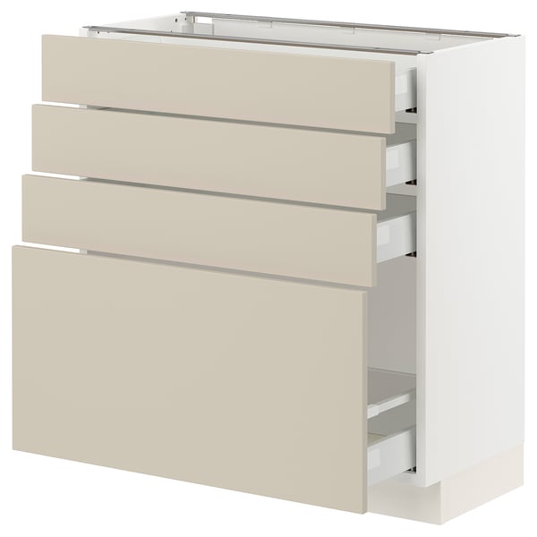SEKTION / MAXIMERA Gabinete bajo+4 cajones, blanco/Havstorp beige, 30x15x30 "
