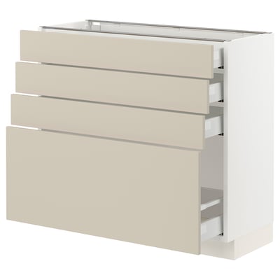 SEKTION / MAXIMERA Gabinete bajo+4 cajones, blanco/Havstorp beige, 36x15x30 "