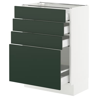 SEKTION / MAXIMERA Gabinete bajo+4 cajones, blanco/Havstorp verde oscuro, 24x15x30 "