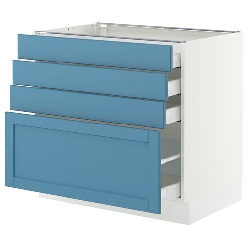 SEKTION / MAXIMERA Gabinete bajo+4 cajones, blanco/Lerhyttan azul, 36x24x30 "