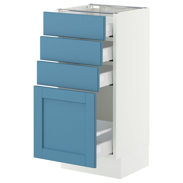 SEKTION / MAXIMERA Gabinete bajo+4 cajones, blanco/Lerhyttan azul, 15x15x30 "