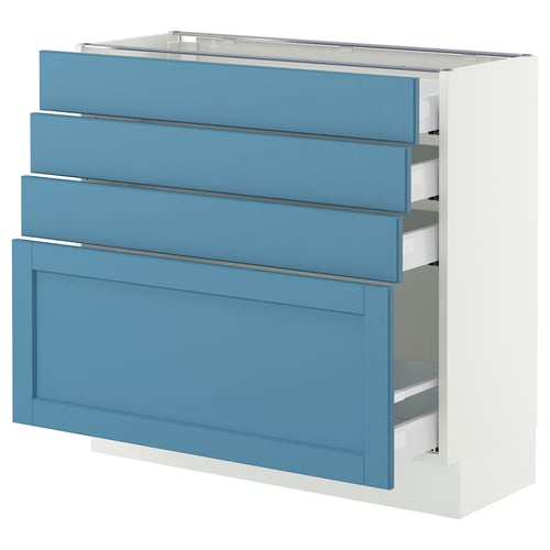 SEKTION / MAXIMERA Gabinete bajo+4 cajones, blanco/Lerhyttan azul, 36x15x30 "