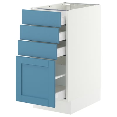SEKTION / MAXIMERA Gabinete bajo+4 cajones, blanco/Lerhyttan azul, 15x24x30 "