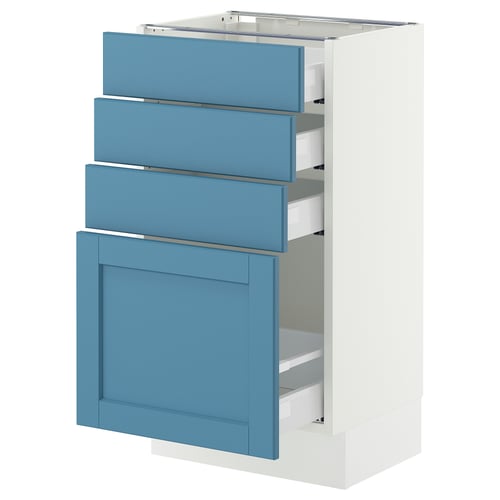 SEKTION / MAXIMERA Gabinete bajo+4 cajones, blanco/Lerhyttan azul, 18x15x30 "