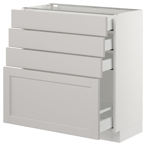 SEKTION / MAXIMERA Gabinete bajo+4 cajones, blanco/Lerhyttan gris claro, 30x15x30 "
