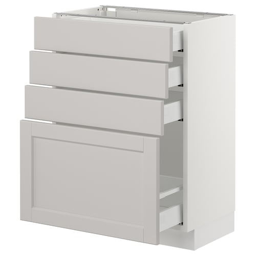 SEKTION / MAXIMERA Gabinete bajo+4 cajones, blanco/Lerhyttan gris claro, 24x15x30 "