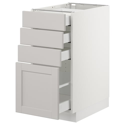 SEKTION / MAXIMERA Gabinete bajo+4 cajones, blanco/Lerhyttan gris claro, 15x24x30 "