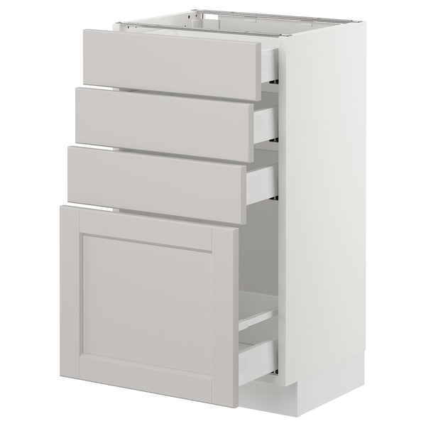 SEKTION / MAXIMERA Gabinete bajo+4 cajones, blanco/Lerhyttan gris claro, 18x15x30 "