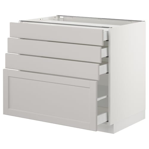 SEKTION / MAXIMERA Gabinete bajo+4 cajones, blanco/Lerhyttan gris claro, 36x24x30 "