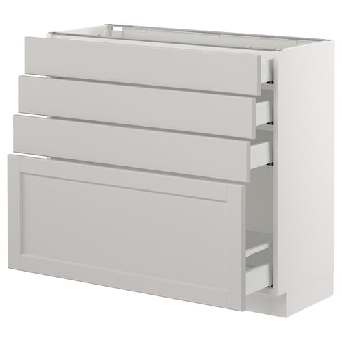 SEKTION / MAXIMERA Gabinete bajo+4 cajones, blanco/Lerhyttan gris claro, 36x15x30 "