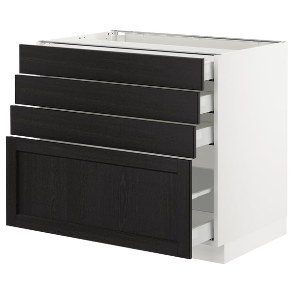 SEKTION / MAXIMERA Gabinete bajo+4 cajones, blanco/Lerhyttan teñido en negro, 36x24x30 "