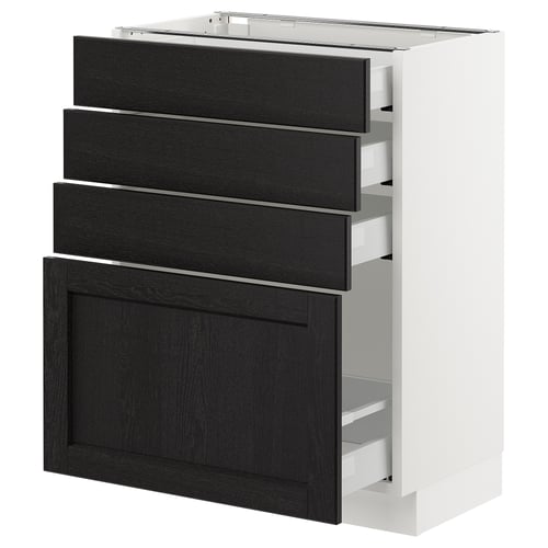 SEKTION / MAXIMERA Gabinete bajo+4 cajones, blanco/Lerhyttan teñido en negro, 24x15x30 "
