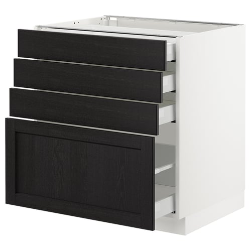 SEKTION / MAXIMERA Gabinete bajo+4 cajones, blanco/Lerhyttan teñido en negro, 30x24x30 "
