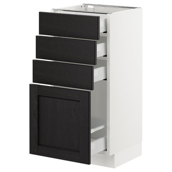 SEKTION / MAXIMERA Gabinete bajo+4 cajones, blanco/Lerhyttan teñido en negro, 15x15x30 "