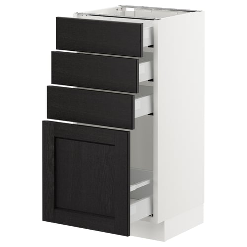SEKTION / MAXIMERA Gabinete bajo+4 cajones, blanco/Lerhyttan teñido en negro, 15x15x30 "