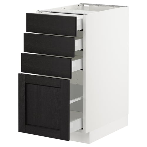 SEKTION / MAXIMERA Gabinete bajo+4 cajones, blanco/Lerhyttan teñido en negro, 15x24x30 "