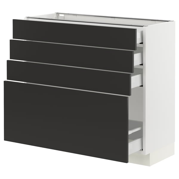 SEKTION / MAXIMERA Gabinete bajo+4 cajones, blanco/Nickebo antracita mate, 36x15x30 "