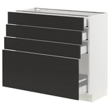 SEKTION / MAXIMERA Gabinete bajo+4 cajones, blanco/Nickebo antracita mate, 36x15x30 "