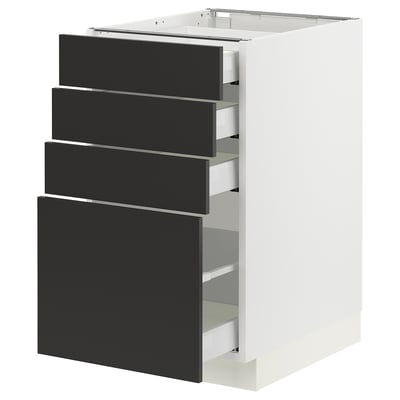 SEKTION / MAXIMERA Gabinete bajo+4 cajones, blanco/Nickebo antracita mate, 18x24x30 "