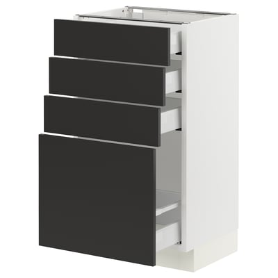 SEKTION / MAXIMERA Gabinete bajo+4 cajones, blanco/Nickebo antracita mate, 18x15x30 "