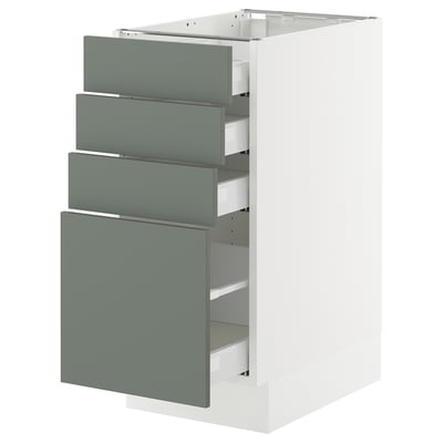 SEKTION / MAXIMERA Gabinete bajo+4 cajones, blanco/Nickebo verde grisáceo mate, 15x24x30 "