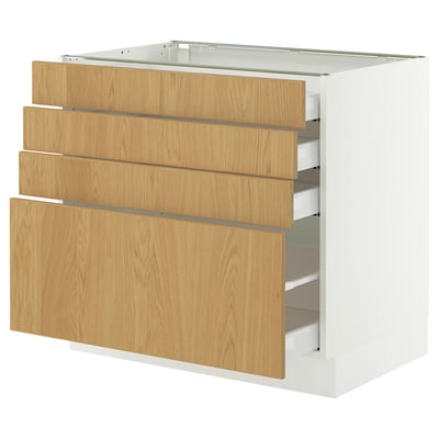 SEKTION / MAXIMERA Gabinete bajo+4 cajones, blanco/Sinarp chapa de roble, 36x24x30 "